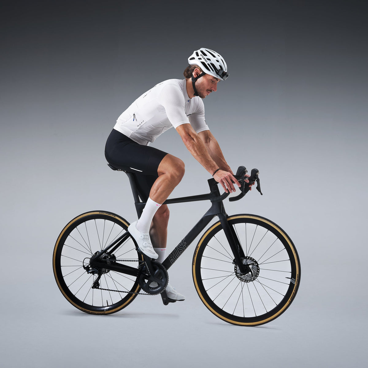 Cycling Mid-Calf Socks Men | White / Pink Fluo