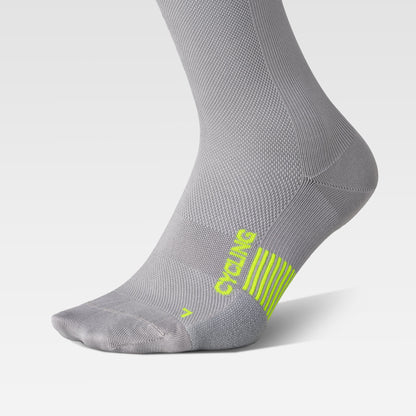 Cycling Mid-Calf Socks Men | Silver Grey / Yellow Fluo