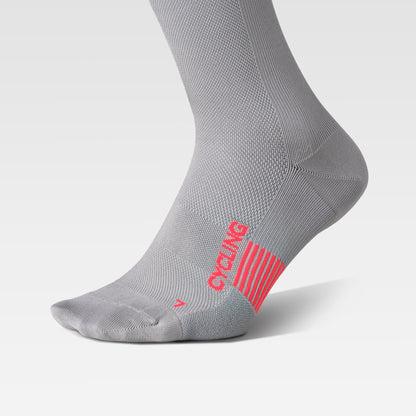 Cycling Socks Men | Silver Grey / Red Fluo