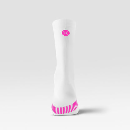 Cycling Mid-Calf Socks Men | White / Pink Fluo