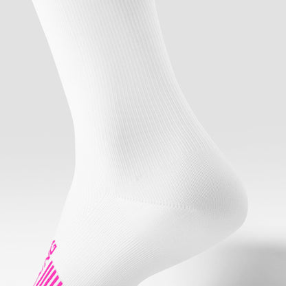 Cycling Mid-Calf Socks Men | White / Pink Fluo