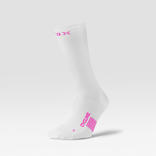 Cycling Mid-Calf Socks Women | White / Pink Fluo