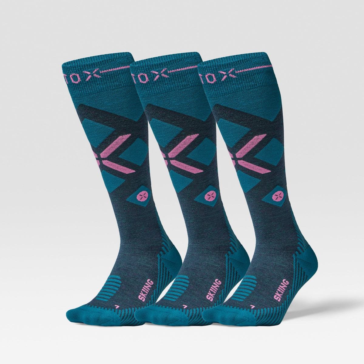Merino Skiing Socks Women 3-Pack | Teal / Pink