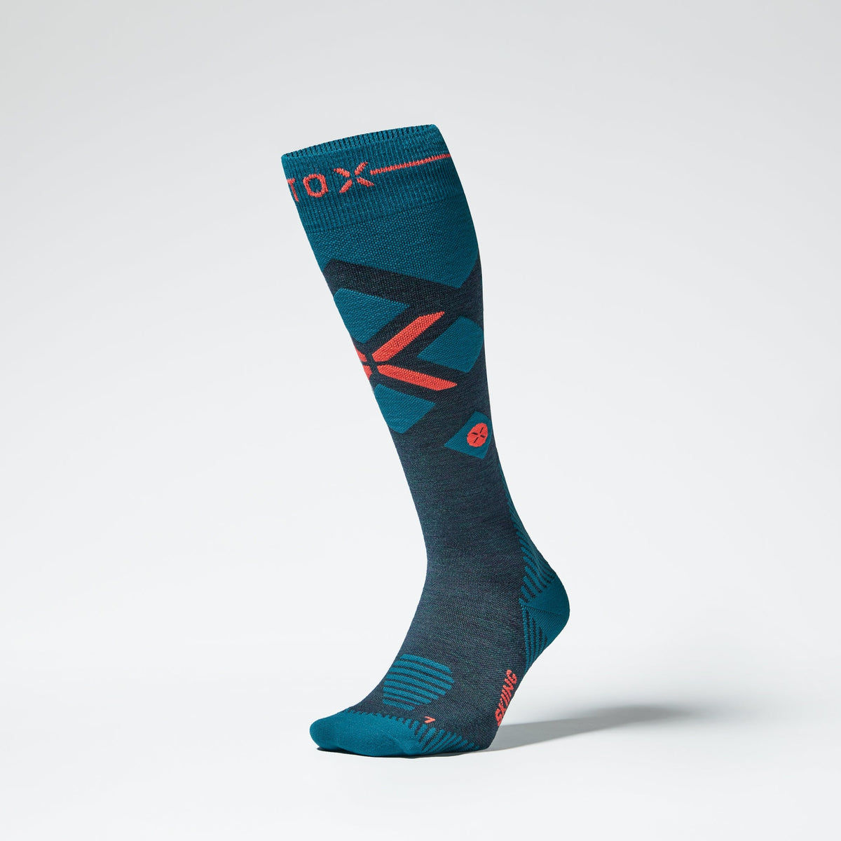 Merino Skiing Socks Men | Teal / Red Fluo