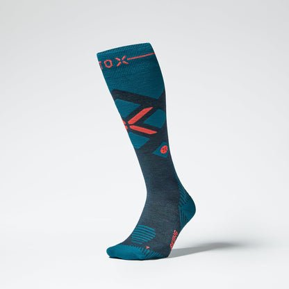 Merino Skiing Socks Men 2-Pack | Teal / Red Fluo