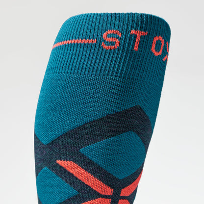 Merino Skiing Socks Men 3-Pack | Teal / Red Fluo