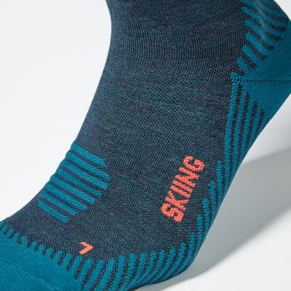 Merino Skiing Socks Men 3-Pack | Teal / Red Fluo