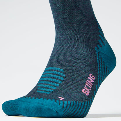 Merino Skiing Socks Women 2-Pack | Teal / Pink